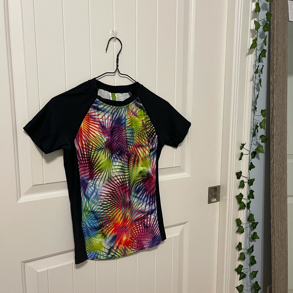 Colorful size 12 rash guard with size 12 bottoms